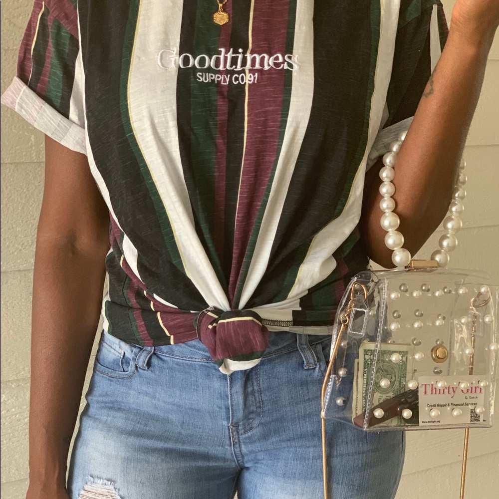 CLEAR TRANSPARENT HANDBAG W/ pearls